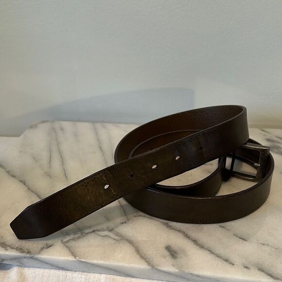 Allen Edmonds Men's Dark Brown Leather Belt detailed edges sz 44 Italy - Picture 12 of 13
